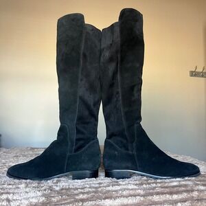 Karl Lagerfeld Paris Skylar Women 14 M Black Suede Knee High Boots Minimalist